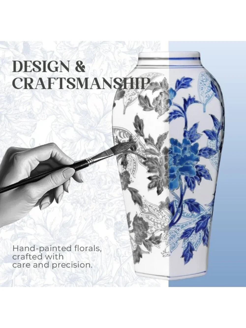 Hand-Painted Floral Chinoiserie Vase 14.6
